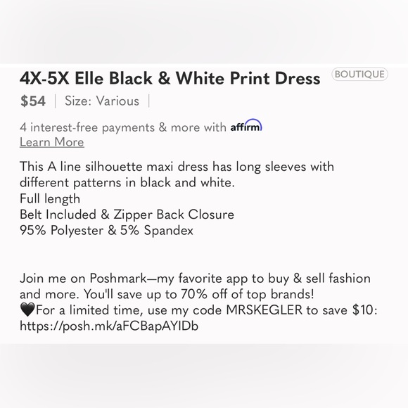 4X-5X Elle Black & White Print Dress with Belt - Picture 13 of 13
